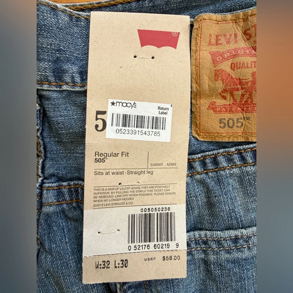 Levi's 505 Regular 32x30 Light Wash Jeans NWT 100% Cotton Made in Mexico